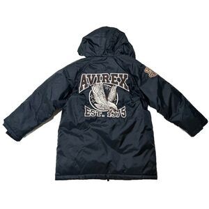 Avirex Women's Jacket Sz 8 Embroidered Eagle Patches Rain Hooded Nylon Down Fill